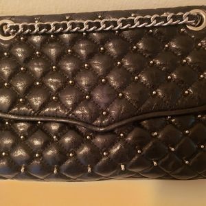 Rebecca Minkoff cross body quilted leather black silver studded purse in dust ba